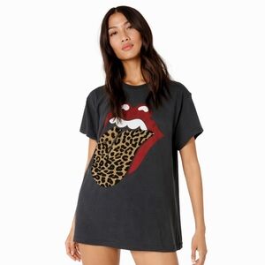 Daydreamer X Free People M Rolling Stone 0537 Flocked Leopard Tongue Graphic Tee
